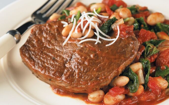 Braised Beef with Tomato-Garlic White Beans