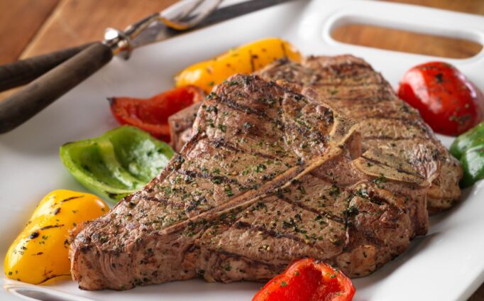 Grilled Beef Porterhouse Steaks & Colorful Peppers